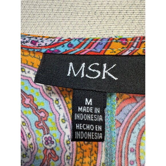 MSK Womens Paisley Short Sleeve Dress With Gold Rings & V-Neckline - Picture 2 of 12